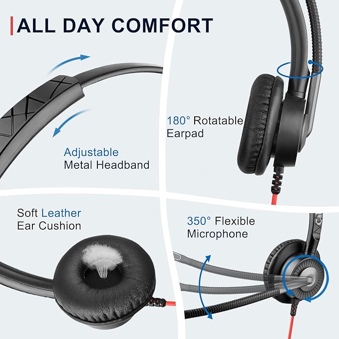 Callez USB Headset with Mic, Computer Headset with ENC Dual Noise Cancelling Microphone & MS Teams Call Button, Wired Mono Headphones for PC Laptop Mac Teams Zoom Home Office Work-DeskLoop Office