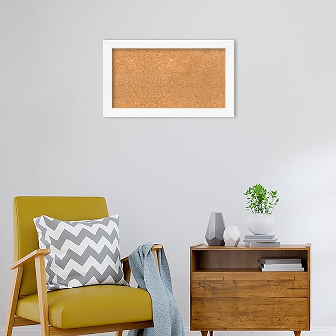 Amanti Art Natural Cork Board for Wall, 17x29 Vision Board with White Frame, Medium Corkboard Office Decor for Home Organization, Modern Corkboard Pinboard to Display Items for Home Organization in-DeskLoop Office