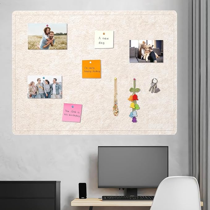 Bulletin Board - 35 x 17.5 inches Decorative Felt Pin Board - Cork Board Alternative for Wall - Foldable Photo Board Self-Adhesive Prayer Board with 20 Pushpins - Oatmeal-DeskLoop Office