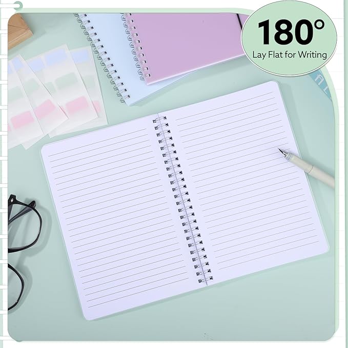 3 Pcs Spiral Notebook 5.9x8.3, 140 Pages Small Notebook for Women A5 College Ruled Journals Cute Notebooks with Large Pockets and Index Stickers for Home School Office Use(Purple, Green, Blue)-DeskLoop Office