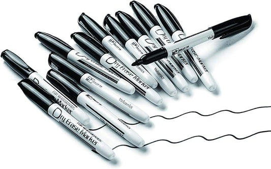 Volcanics Black Dry Erase Markers Low Odor Fine Whiteboard Markers Thin Box of 12-DeskLoop Office