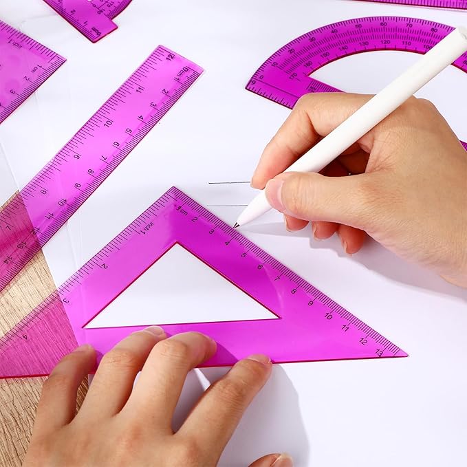 Zonon 1 Set Plastic Geometry Math Set 7 Pcs Includes 6'' / 4 '' Protractor, Drawing Compass, 45/60 Degree Triangle Rulers, 12'' / 6'' Math Ruler Transparent for Office Supplies(Purple)-DeskLoop Office