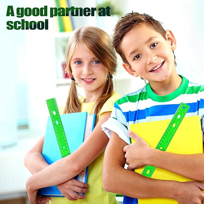 28 Pack Plastic Ruler 12 Inch Transparent Rulers - Metric Bulk for Kids School Office Classroom, Green-DeskLoop Office