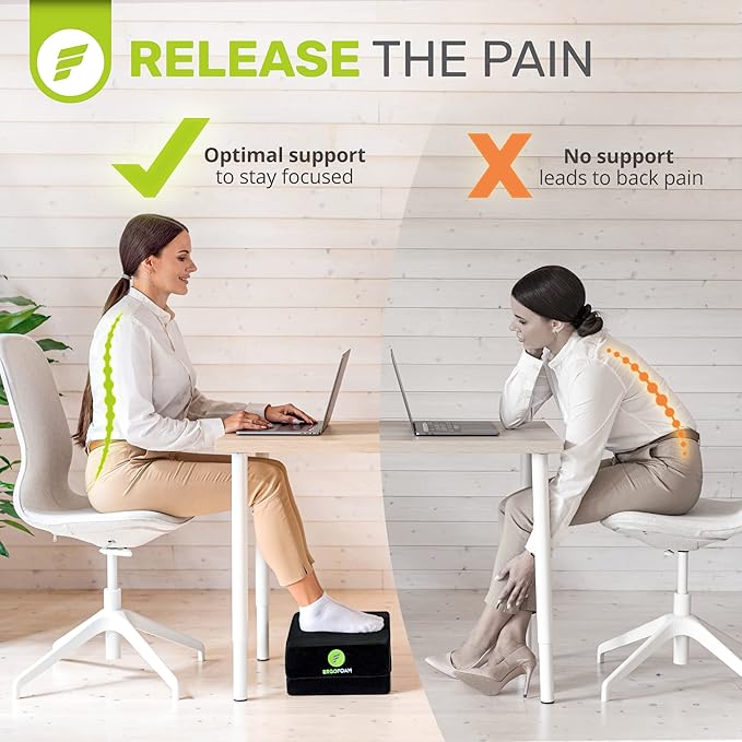 ErgoFoam Flat-Top Adjustable Foot Rest - High-Density Compression-Resistant Foam, Non-Slip, Black, Modern, Office-DeskLoop Office