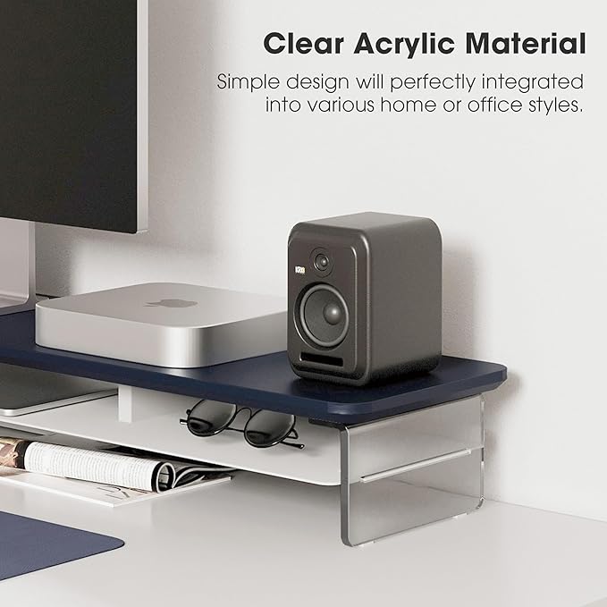 Fenge Acrylic Monitor Stand Riser, 42.5 Inches Dual Monitor Stand with Metal Storage, 2 Tier Acrylic Computer Riser for Desk, Clear Laptop Stand for PC, Laptop, Printer, TV, Blue-DeskLoop Office