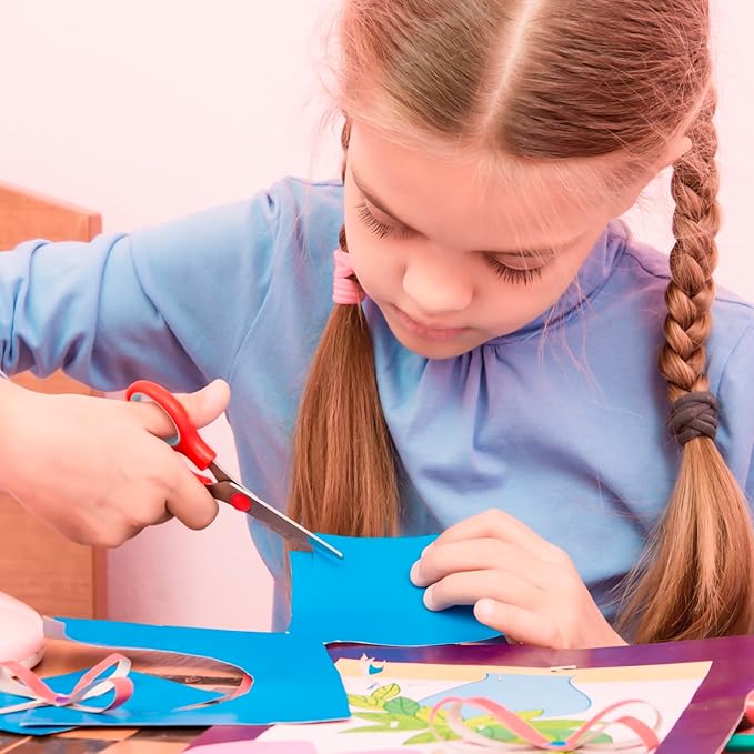 Red Scissors Bulk, Rkqoa 8" All Purpose Scissors Pack of 6- High Performance and Designed for Comfort and Cutting - Sharp to Cut but Soft to Hold. Perfect for Art, Crafts and the Office-DeskLoop Office