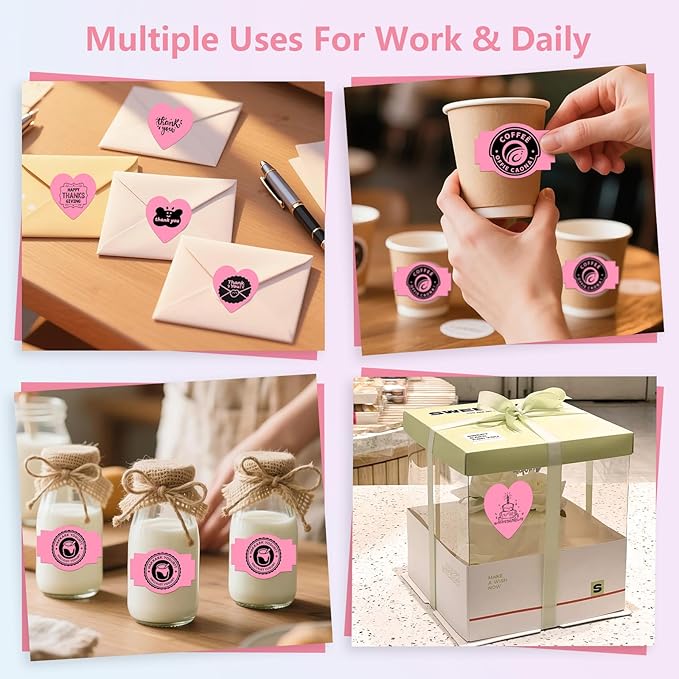 2 Rolls Pink Thermal Labels Personalized & Business Customized Label Stickers for Phomemo 241BT for MUNBYN 130B/RW402B Printers, 600Pcs Waterproof Shipping Label Sheet for Logo/Name/Thanks-DeskLoop Office