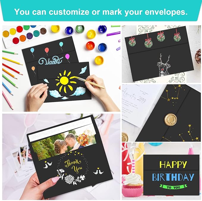 70 Packs A2 Black Envelopes for 4.5x5.5 Cards, Invitations, Photos, RSVP, Greeting Cards - Self-Seal Postcard Envelopes-DeskLoop Office