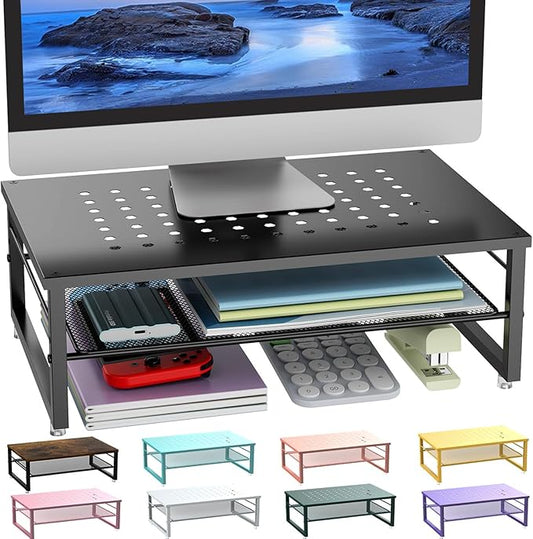 gianotter Desk Organizers and Accessories, 2-Tier Metal Monitor Stand Riser, Desk Organizer for Monitor, Office Desk Storage Organizer for Office Supplies (Black)-DeskLoop Office