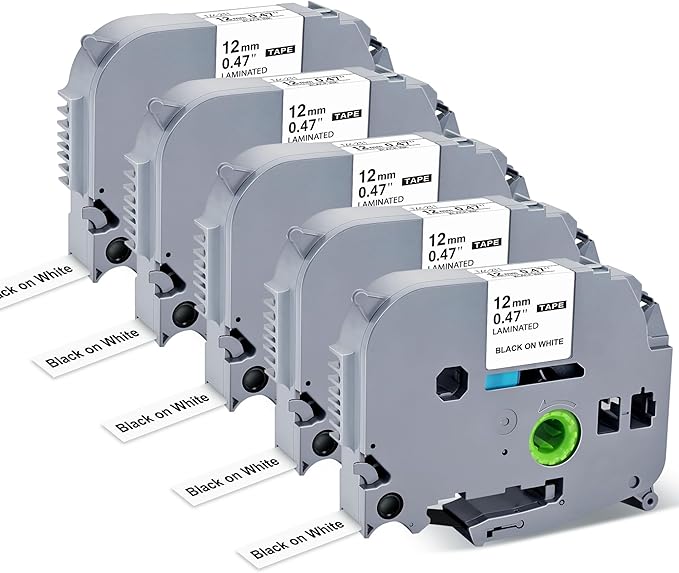 Label Maker Tape Replacement for Brother P Touch Label Tape TZE-231 Tz231 Laminated Tape Black on White 12mm 0.47 inch x 26.2ft 8m 1/2 for Ptouch PTD400AD PTH110 PT-D210 PT-D400 PTD600 PTD220,5 Pack-DeskLoop Office