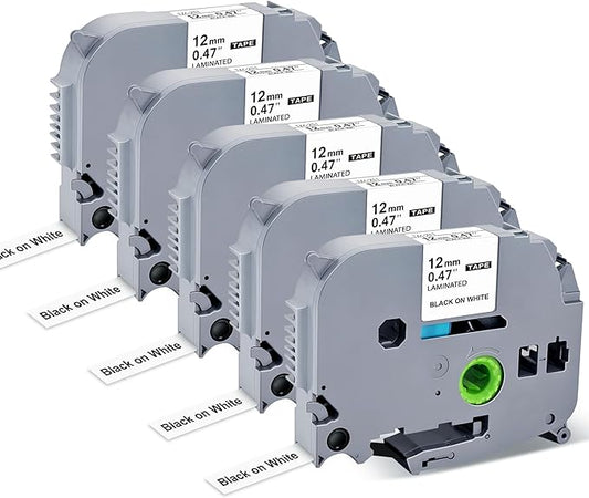 Label Maker Tape Replacement for Brother P Touch Label Tape TZE-231 Tz231 Laminated Tape Black on White 12mm 0.47 inch x 26.2ft 8m 1/2 for Ptouch PTD400AD PTH110 PT-D210 PT-D400 PTD600 PTD220,5 Pack-DeskLoop Office