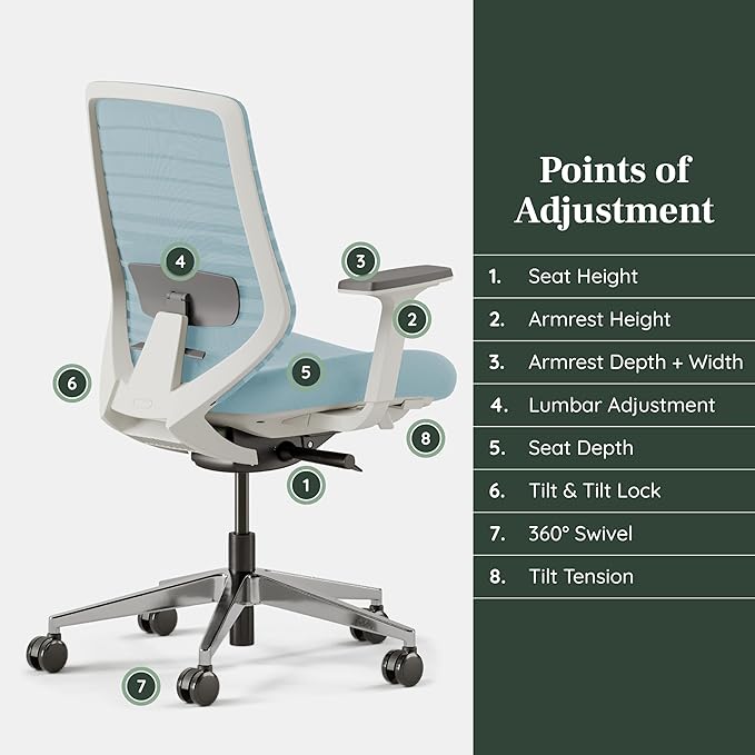 Branch Ergonomic Chair - A Versatile Desk Chair with Adjustable Lumbar Support, Breathable Mesh Backrest, and Smooth Wheels - Experience Optimal Comfort and Support - Light Blue-DeskLoop Office