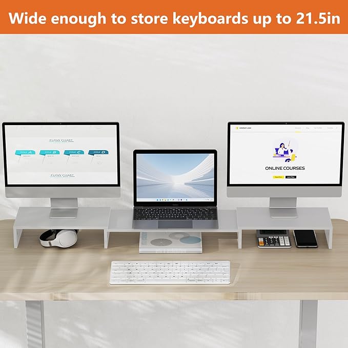 Triple Monitor Stand Riser, Extra Long Monitor Lift for 3 Monitors, Dual Monitor Stand with Length and Angle Adjustable-DeskLoop Office