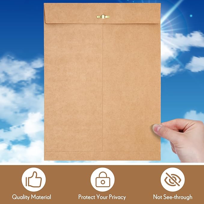Teling 50 Pcs Manilla Envelopes Clasp Kraft Catalog with Closure for Storing Mailing 28 lb Kraft Envelope Paper for Office Document School Business Home(Brown,9 * 12)-DeskLoop Office