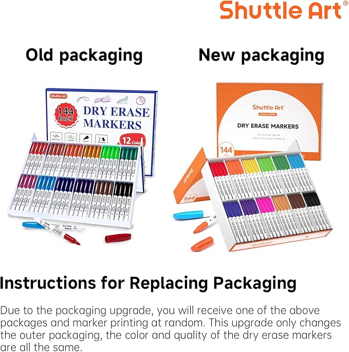 Shuttle Art Dry Erase Markers, 12 Colors 144 Bulk Pack Whiteboard Markers, Fine Point Dry Erase Markers Perfect for Writing on Dry Erase Whiteboard Mirror Glass for School Office Home-DeskLoop Office