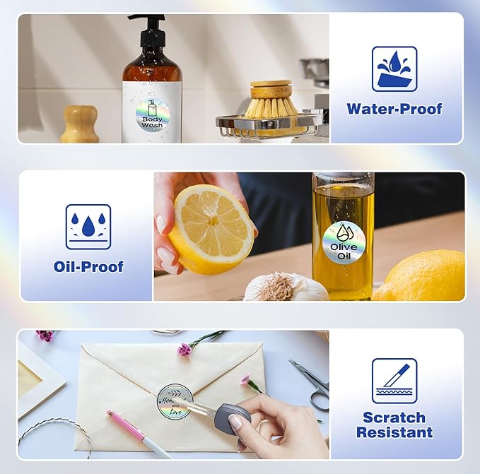 2'' Circle Thermal Labels, Holographic Sliver 400pcs Round Thermal Printer Labels, Multi-Purpose Stickers for Logo Design, Name/Price Tag, Address, QR Code-DeskLoop Office