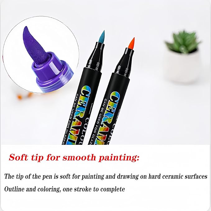 Permanent Marke Ceramics Pens 24 Colors Porcelain Paint Brush Pen for Both Glazed and Unglazed Ceramics Christmas Decoration Wine Markers-DeskLoop Office