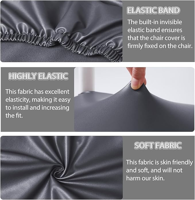CWK Waterproof PU Leather Dining Chair Covers Set of 4-Stretchable Chair Seat Slipcovers, Removable & Washable Protector for Dining Room,Home,Office,Wedding,Rear Covers (PU-Grey)-DeskLoop Office