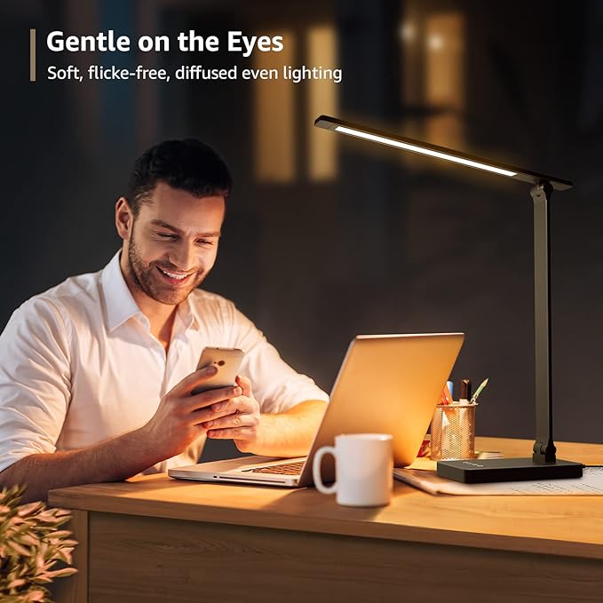 Lepro LED Desk Lamp for Home Office, 9.5W 750LM Metal Touch Control Desk Light, 5 Color Modes 5 Brightness Level, Eye Caring Task Lamp For Reading, Sewing, Crafts, School Supplies, Puzzle Light, Black-DeskLoop Office