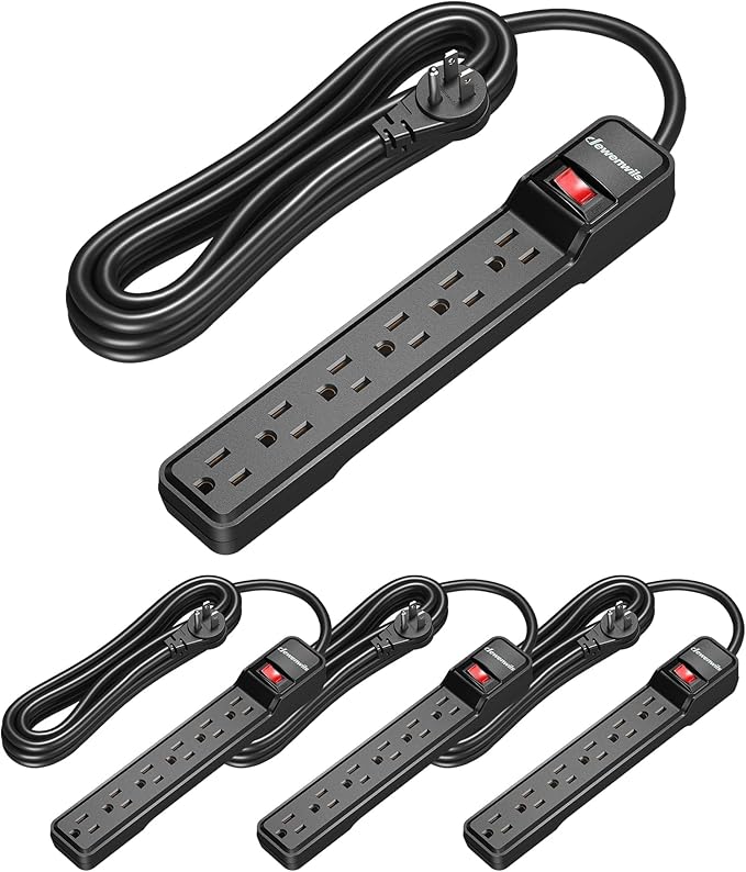 DEWENWILS 15 Foot Long Power Strip, 6-Outlet Power Strip 15FT, 15 Amp Circuit Breaker, Low Profile Flat Plug, Surge Protector for Office, Living Room, Bedroom, 4 Pack, Wall Mount, Black-DeskLoop Office