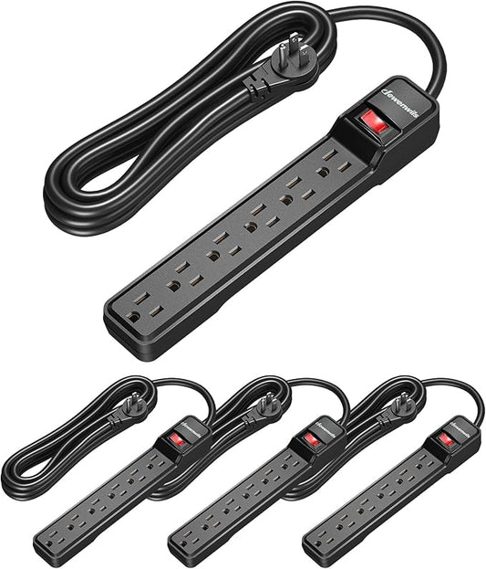 DEWENWILS 15 Foot Long Power Strip, 6-Outlet Power Strip 15FT, 15 Amp Circuit Breaker, Low Profile Flat Plug, Surge Protector for Office, Living Room, Bedroom, 4 Pack, Wall Mount, Black-DeskLoop Office