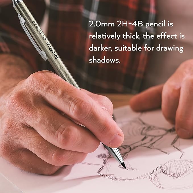 Nicpro 33PCS Metal Mechanical Pencil Set in Leather Case, Art Drafting Pencil 0.3, 0.5, 0.7, 0.9 mm, 2mm Lead Pencil Holders for Sketching Drawing With 18 Tube (6B 4B 2B HB 2H 4H Colors) Lead Refills-DeskLoop Office