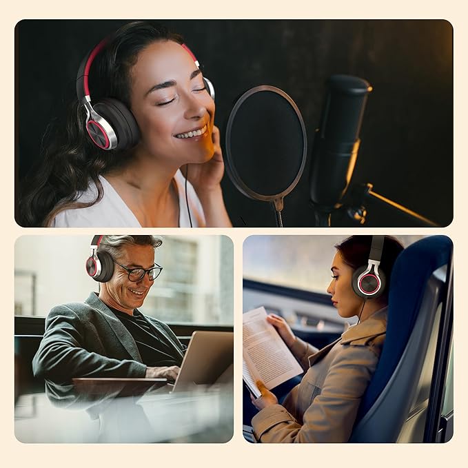 AILIHEN Wired Headphones with Microphone, Over-Ear Foldable Corded Head Phones with Volume Control 3.5mm Jack for Teens Adult Smartphones Chromebook (Red)-DeskLoop Office