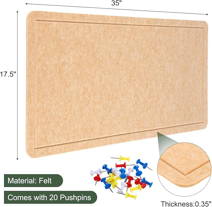 YOKIVE Felt Bulletin Board, 35 x 17.5 -Inch Foldable Decorative Pin Board Self Adhesive Felt Cork Board with 20 Pushpins, Great for Wall, Photo Display, Paste Note, Schedule(Beige Brown)-DeskLoop Office
