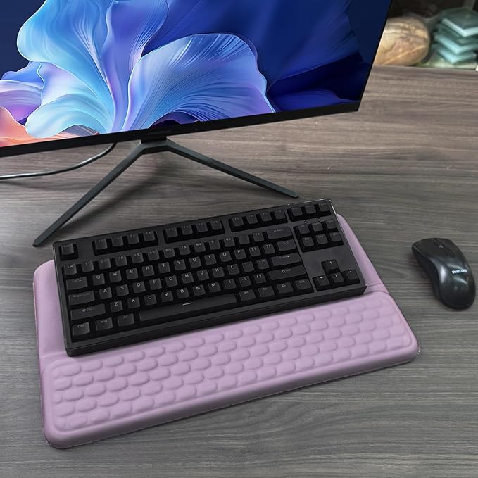 Computer Keyboard Stand with Wrist Rest, Ergonomic Tilted Keyboard Holder - Keyboard Riser with Wrist Pad - Keyboard Tray Support for Office Home - Purple-DeskLoop Office