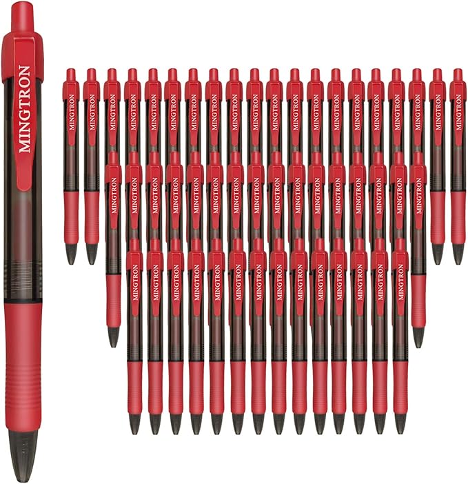 50 Pack Retractable Gel Ink Rollerball Pen, Ink Pen, Red Pen, Pen Set, Ball Pen, Bulk Pens, Journal Notebook Writing Office Supplies Pens, School Supplies, Extra Fine, 0.5MM, Red Ink-DeskLoop Office