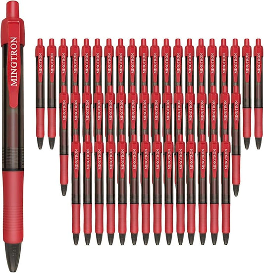 50 Pack Retractable Gel Ink Rollerball Pen, Ink Pen, Red Pen, Pen Set, Ball Pen, Bulk Pens, Journal Notebook Writing Office Supplies Pens, School Supplies, Extra Fine, 0.5MM, Red Ink-DeskLoop Office