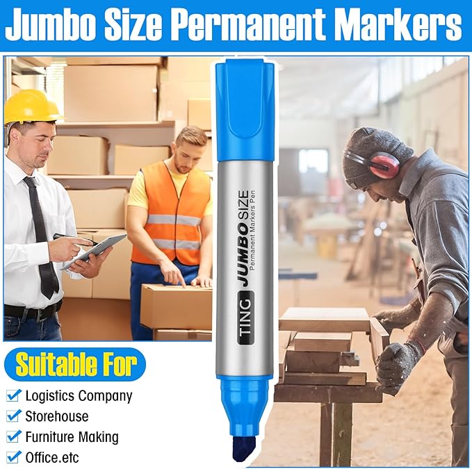 Fuutreo 10 Pack Jumbo Permanent Markers Bulk Large Chisel Tip Permanent Markers Quick Drying Waterproof Big Huge Poster Pens for Office, Logistics Company and More(Lake Blue)-DeskLoop Office