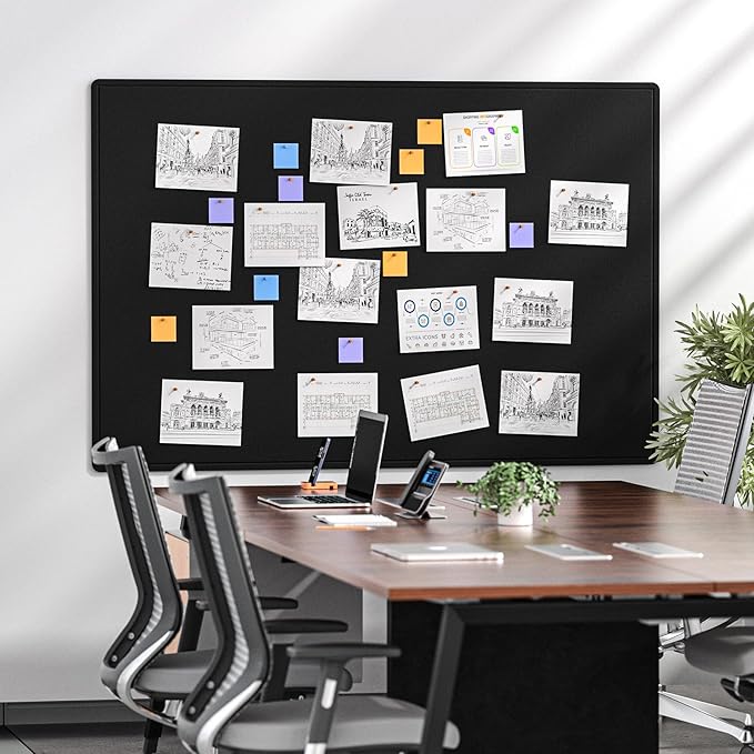 MaxGear Extra Large Bulletin Board 72" x 48", Foldable Felt Board Vision Board Supplies, Cork Board for Office, Home, School, Small Pin Boards for Walls Decorative Display Board Black-DeskLoop Office