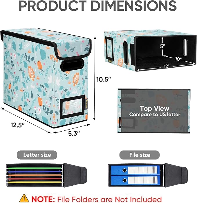BALEINE File Organizer Box with Lid, Collapsible File Folder Organizer with Plastic Slide, Hanging File Folder Box for Office Document Storage (1 Pack, Spring Stroll, S)-DeskLoop Office