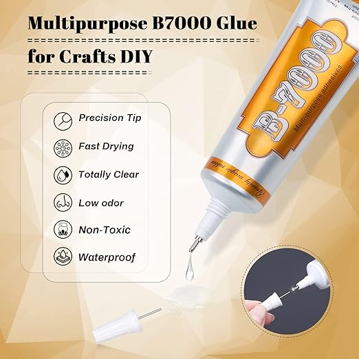 B7000 Glue Clear Adhesive, Jewelry Bead B-7000 Glue Semi Fluid Adhesive Glue High Viscosity with Precise Tips for Rhinestones Fabric, Glass, Jewelry Making, DIY Art Crafts, Leather, Toys (2x25ML)-DeskLoop Office