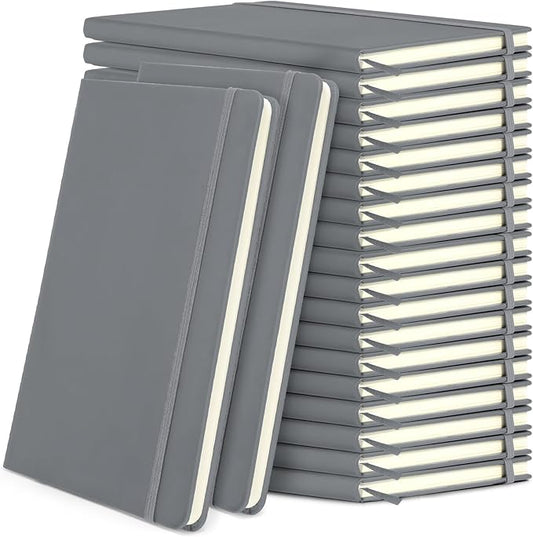 Honoson 20 Pack Lined Journal Notebooks A5 Hardcover Executive Notebook 5.5" x 8.3" PU Leather Wide Ruled Journals Bulk with Elastic Band for Home Business Office School Supplies(Gray)-DeskLoop Office