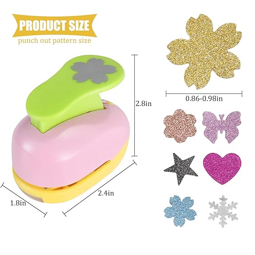 6 Pcs Colorful Craft Hole Punch with 10 Glitter Cardstock Papers, Decorative Scrapbook Paper Puncher Set, Different Shape Paper Hole Puncher Set for Office Supplies (6 Pcs- Different Shapes)-DeskLoop Office
