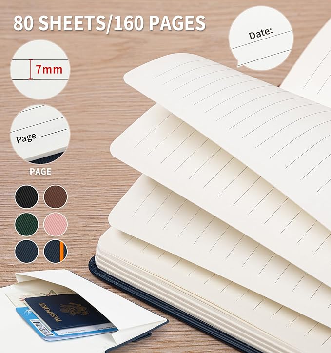 Lined Journal Notebook for Work, A5 Leather Notebook with Pen Holder, 100GSM/160 Pages Thick Paper, Daily Journals for Writing, School, Note Taking, Business, Travel, College Ruled-DeskLoop Office