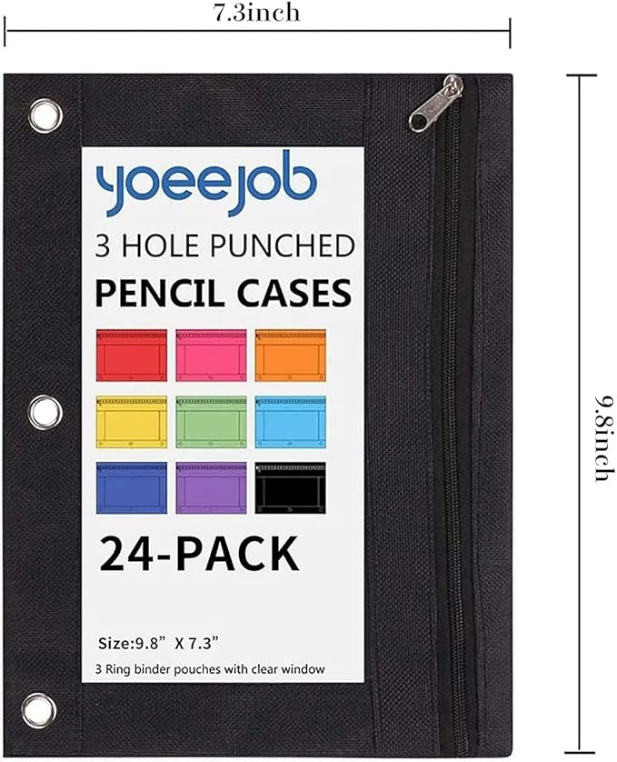 YoeeJob Pencil Pouch for 3 Ring Binder,Zipper Pencil Pouches Bulk,Pencil Case Pouch with Clear Window for Class, School, Office, 4 Colors-24 Packs