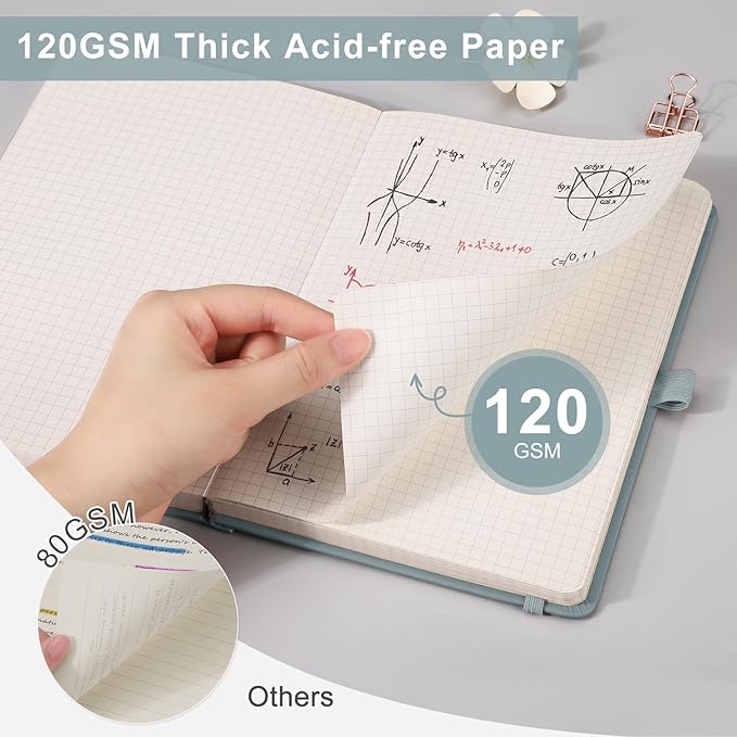 EMSHOI Graph Paper Notebook - 256 Pages A5 Graph Notebook/Journal, Square Grid Notebooks for Work, 120gsm Thick Paper, Executive Hardcover Leather, Inner Pocket, Pen Loop 5.75'' × 8.38''-Yellow-DeskLoop Office