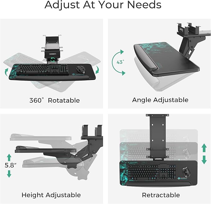 EUREKA ERGONOMIC Height Adjustable Mouse & Keyboard Tray Under Desk, 28x10'' Large Slide Out Swivel Tilt Computer Keyboard Drawer with Mouse Pad for Gaming Home Office Desk, Dual Mount-DeskLoop Office