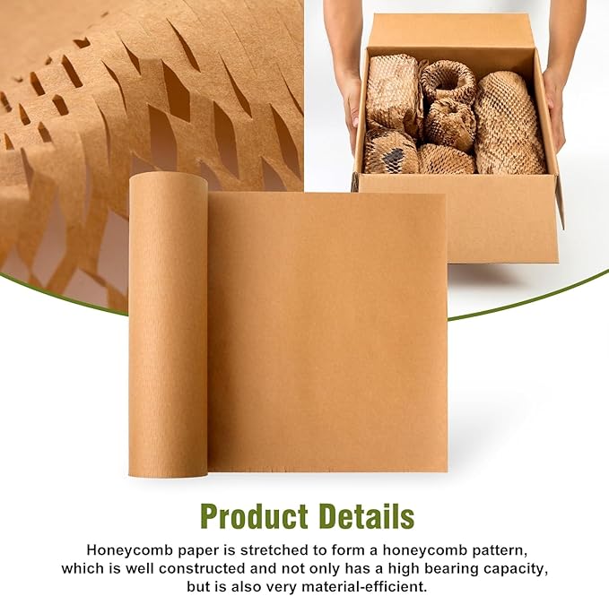 Honeycomb Packing Paper 15" Width X 200 FT for Moving Glass Dishes Recyclable Wrapping Paper Bubble Wrap Packing Material for Shipping Fragile Items Shipping Filler with 20 Fragile Stickers-DeskLoop Office