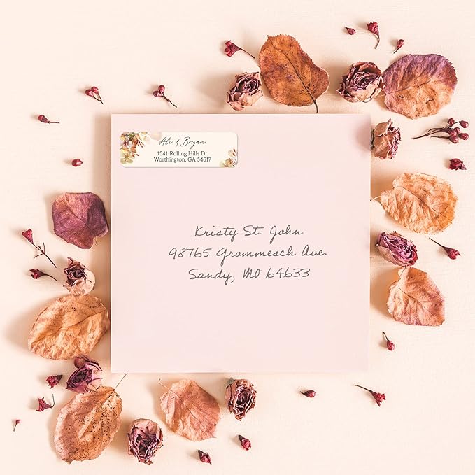 Rust Orange Floral Rolled Address Labels / 250 Personalized Return Address Labels/Designer Address Stickers in Elegant Plastic Dispenser-DeskLoop Office