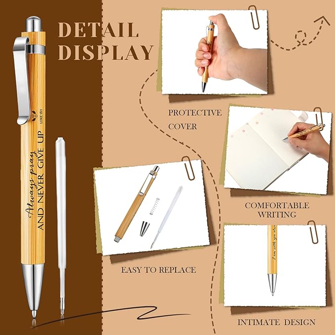 50 Pack Bible Verse Bamboo Retractable Ballpoint Pens Christian Inspirational Bible Verse Ballpoint with Black Ink Pen for Journal Writing Office Supplies Religious Gifts for Men Women(Classic Color)-DeskLoop Office