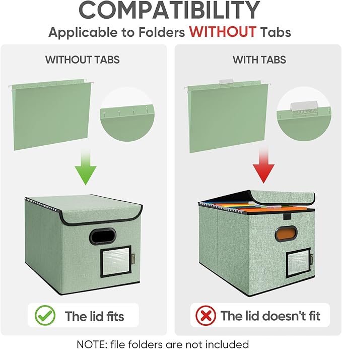 BALEINE File Organizer Box with Lid, Collapsible File Folder Organizer with Plastic Slide, Hanging File Folder Box for Office Document Storage (2 Pack, Green)-DeskLoop Office