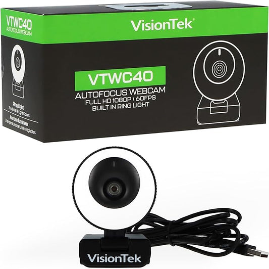 VisionTek VTWC40 Premium Autofocus Full HD 1080P 60FPS Webcam, Chromebook, Computer Video Camera, Digital Dual Microphones, Privacy Cover, 96-Degree Viewing Angle, Work, Study, & Stream (901442)-DeskLoop Office
