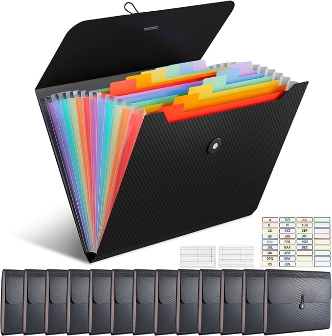 14 PCS Office Accordion File Organizer Bulk - 13 Pocket Plastics Expanding Folder with Tabs - Letter Size Loose Paper Folder for Work School Home, Student Teacher-DeskLoop Office