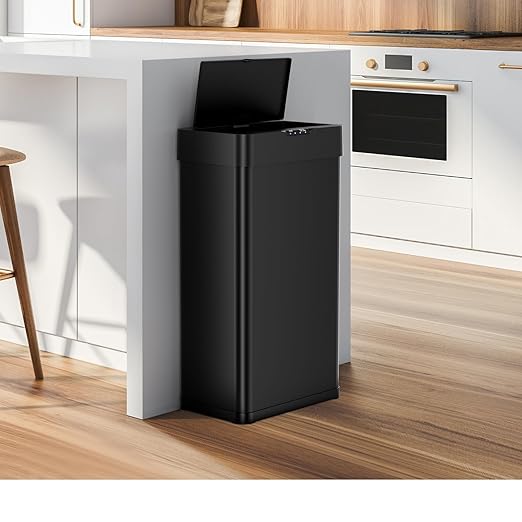 AthLike Sensor Trash Can, Touchless Motion Sensor Trash Bin, Smart Automatic Garbage Can with Soft-Close Lid, Bag Retainer Ring and Display Light,for Kitchen,Living Room Office (Black, 13.2 Gal)-DeskLoop Office