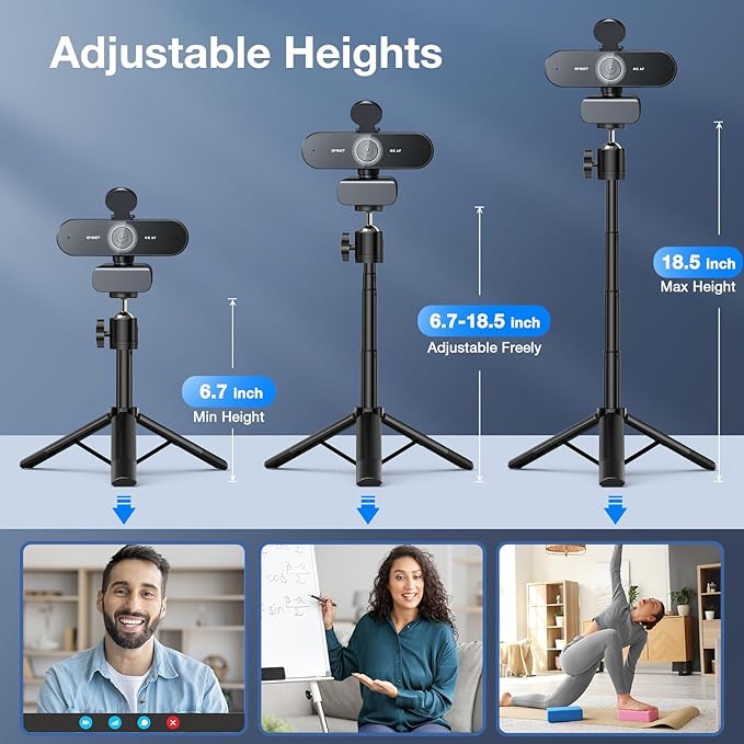 EMEET NOVA 4K Webcam with Tripod - 4K UHD, PDAF Autofocus, Adjustable Heights with 360° Swivel Head, 2 Noise-Cancelling Mics, USB Plug&Play, Privacy Cover, Ideal for Online Meetings&Live Streaming-DeskLoop Office