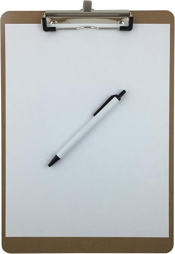 Pen Holder Clipboard, Letter Size, Low Profile Clip, Hardboard, 6-Pack (Pen Included)-DeskLoop Office